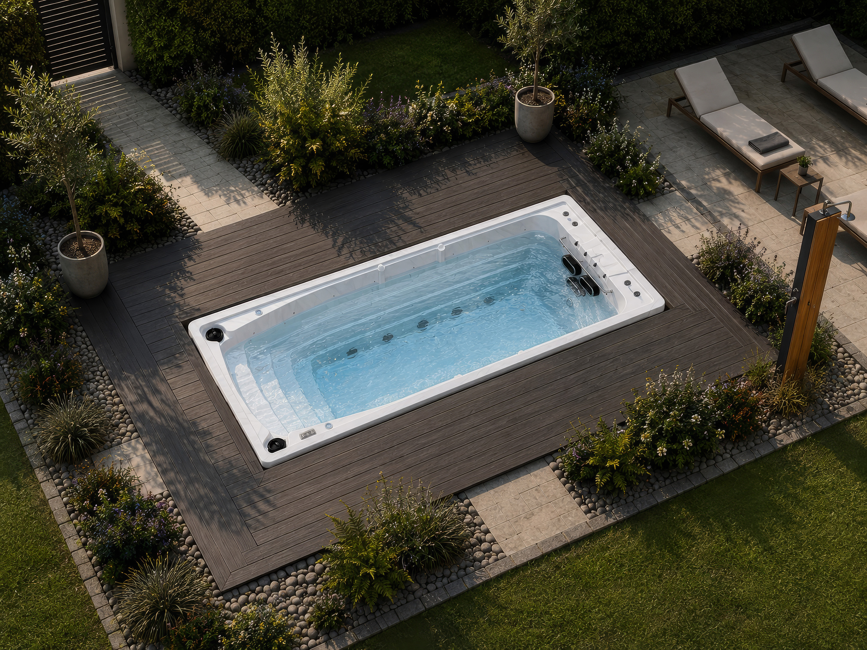Vizualizace Swim Spa SAGA - zahrada 2, horní pohled
